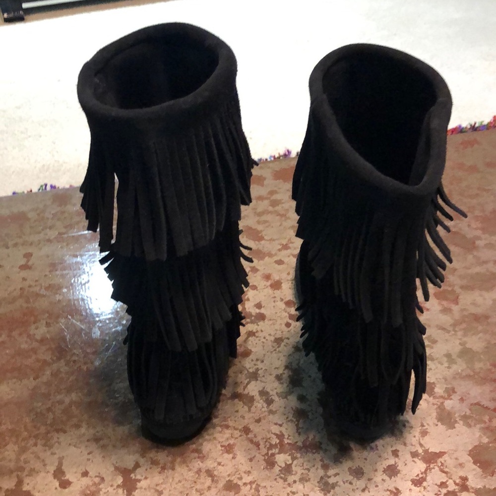Black Minnetonka 3 Layer Fringe Boots - image 2